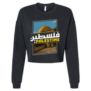 Palestine Free Arabic Calligraphy Palestinian Al Aqsa Mosque Cropped Pullover Crew