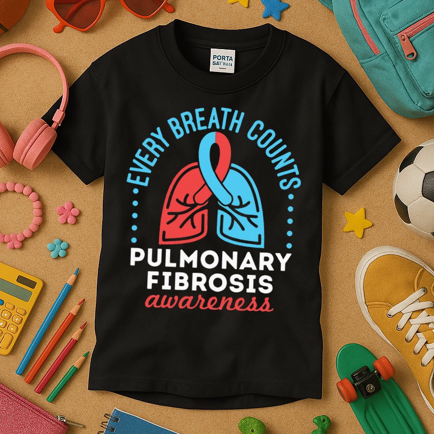 Pulmonary Fibrosis Awareness Every Breath Counts  Kids T-Shirt