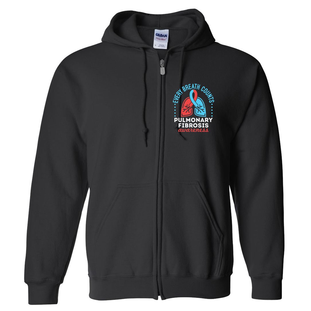 Pulmonary Fibrosis Awareness Every Breath Counts  Full Zip Hoodie