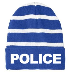 Police Front And Back Print Law Enforcet Police Gift Striped Beanie with Solid Band