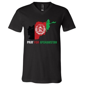 Pray For Afghanistan Flag Map V-Neck T-Shirt