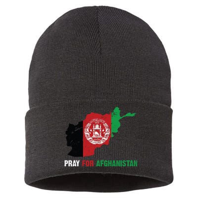 Pray For Afghanistan Flag Map Sustainable Knit Beanie