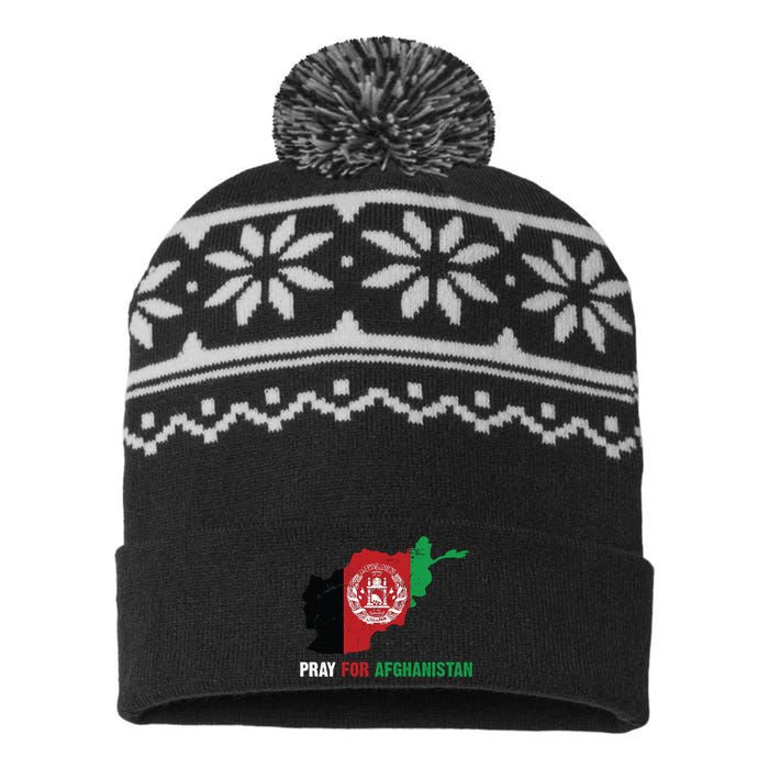 Pray For Afghanistan Flag Map USA-Made Snowflake Beanie