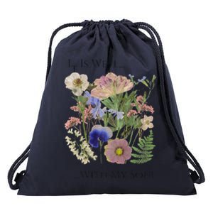 Pressed Flower Art It Is Well With My Soul Love Like Jesus Premium Drawstring Bag