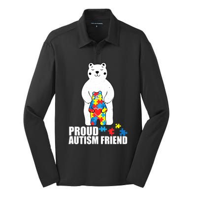 Proud Friend Bear Autism Awareness Love Autistic Silk Touch Performance Long Sleeve Polo