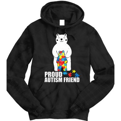 Proud Friend Bear Autism Awareness Love Autistic Tie Dye Hoodie