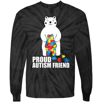 Proud Friend Bear Autism Awareness Love Autistic Tie-Dye Long Sleeve Shirt