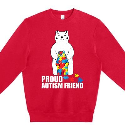 Proud Friend Bear Autism Awareness Love Autistic Premium Crewneck Sweatshirt