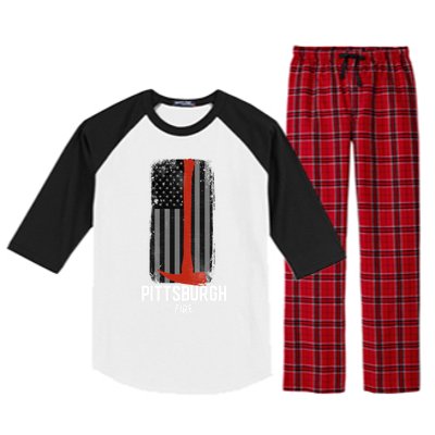 Pittsburgh Fire Bureau Pennsylvania Fire Rescue Red Line Gift Raglan Sleeve Pajama Set