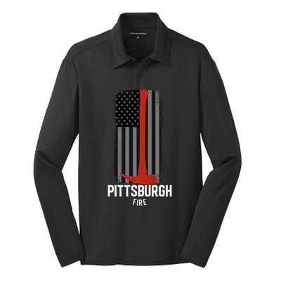 Pittsburgh Fire Bureau Pennsylvania Fire Rescue Red Line Gift Silk Touch Performance Long Sleeve Polo