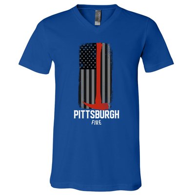 Pittsburgh Fire Bureau Pennsylvania Fire Rescue Red Line Gift V-Neck T-Shirt