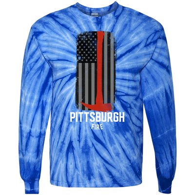 Pittsburgh Fire Bureau Pennsylvania Fire Rescue Red Line Gift Tie-Dye Long Sleeve Shirt