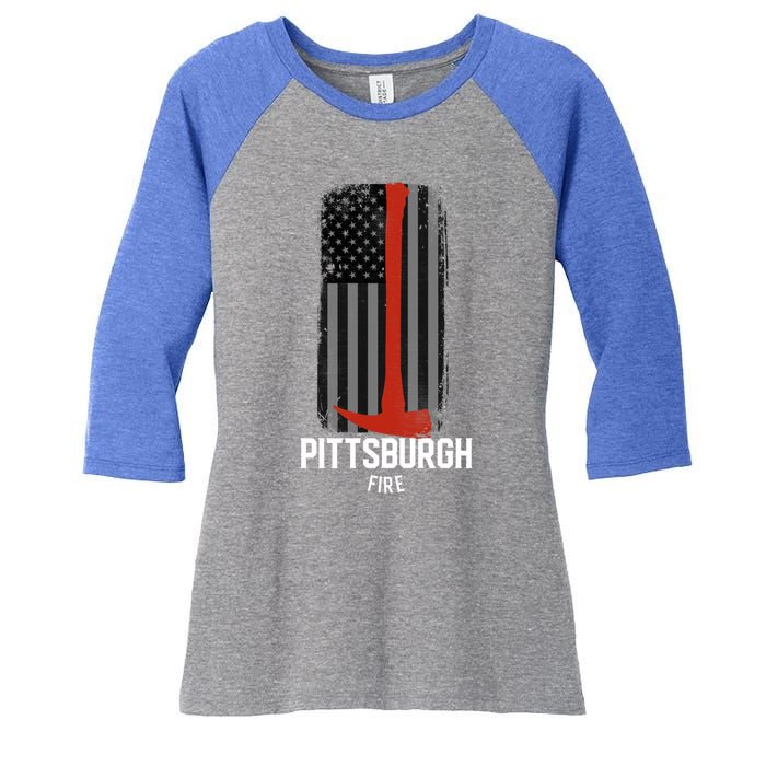 Pittsburgh Fire Bureau Pennsylvania Fire Rescue Red Line Gift Women's Tri-Blend 3/4-Sleeve Raglan Shirt