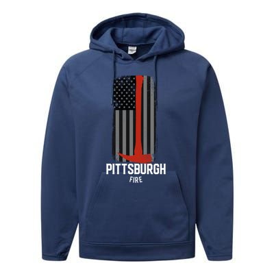 Pittsburgh Fire Bureau Pennsylvania Fire Rescue Red Line Gift Performance Fleece Hoodie