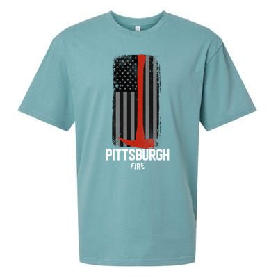 Pittsburgh Fire Bureau Pennsylvania Fire Rescue Red Line Gift Sueded Cloud Jersey T-Shirt