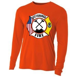 Pittsburgh Fire Bureau Pennsylvania Fire Rescue Red Line Gift Cooling Performance Long Sleeve Crew