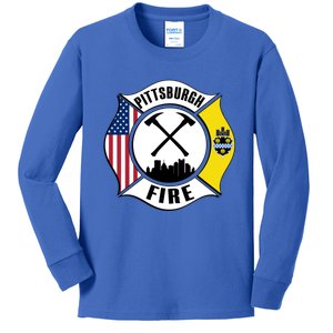 Pittsburgh Fire Bureau Pennsylvania Fire Rescue Red Line Gift Kids Long Sleeve Shirt