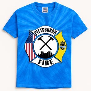 Pittsburgh Fire Bureau Pennsylvania Fire Rescue Red Line Gift Kids Tie-Dye T-Shirt