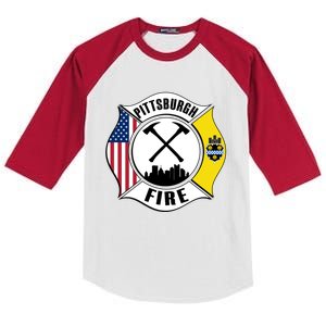 Pittsburgh Fire Bureau Pennsylvania Fire Rescue Red Line Gift Kids Colorblock Raglan Jersey