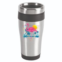 Pink Flamingo Beach Summer Vibes Palm Trees Tropical Summer 16oz Travel Tumbler