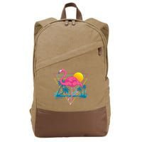 Pink Flamingo Beach Summer Vibes Palm Trees Tropical Summer Cotton Canvas Backpack