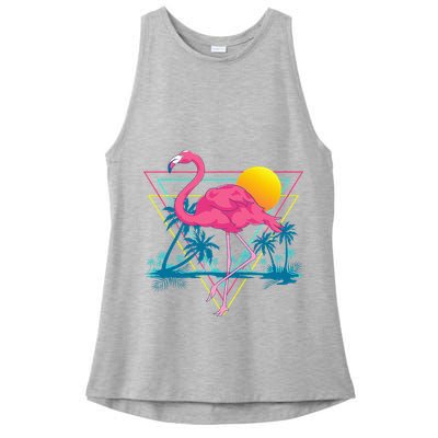 Pink Flamingo Beach Summer Vibes Palm Trees Tropical Summer Ladies PosiCharge Tri-Blend Wicking Tank
