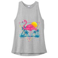 Pink Flamingo Beach Summer Vibes Palm Trees Tropical Summer Ladies PosiCharge Tri-Blend Wicking Tank