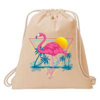 Pink Flamingo Beach Summer Vibes Palm Trees Tropical Summer Drawstring Bag