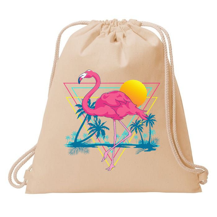 Pink Flamingo Beach Summer Vibes Palm Trees Tropical Summer Drawstring Bag
