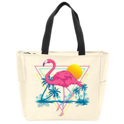 Pink Flamingo Beach Summer Vibes Palm Trees Tropical Summer Zip Tote Bag