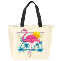 Pink Flamingo Beach Summer Vibes Palm Trees Tropical Summer Zip Tote Bag
