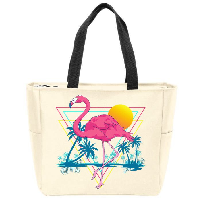 Pink Flamingo Beach Summer Vibes Palm Trees Tropical Summer Zip Tote Bag