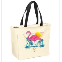 Pink Flamingo Beach Summer Vibes Palm Trees Tropical Summer Zip Tote Bag