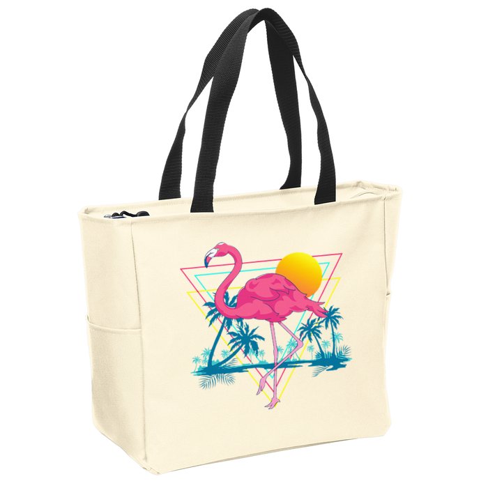 Pink Flamingo Beach Summer Vibes Palm Trees Tropical Summer Zip Tote Bag