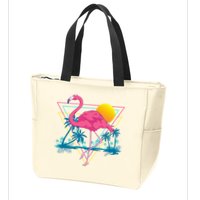 Pink Flamingo Beach Summer Vibes Palm Trees Tropical Summer Zip Tote Bag