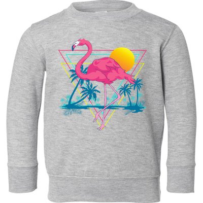Pink Flamingo Beach Summer Vibes Palm Trees Tropical Summer Toddler Sweatshirt