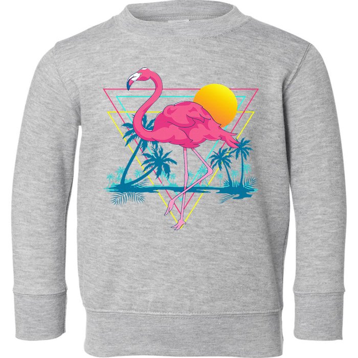 Pink Flamingo Beach Summer Vibes Palm Trees Tropical Summer Toddler Sweatshirt