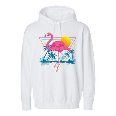 Pink Flamingo Beach Summer Vibes Palm Trees Tropical Summer Garment-Dyed Fleece Hoodie