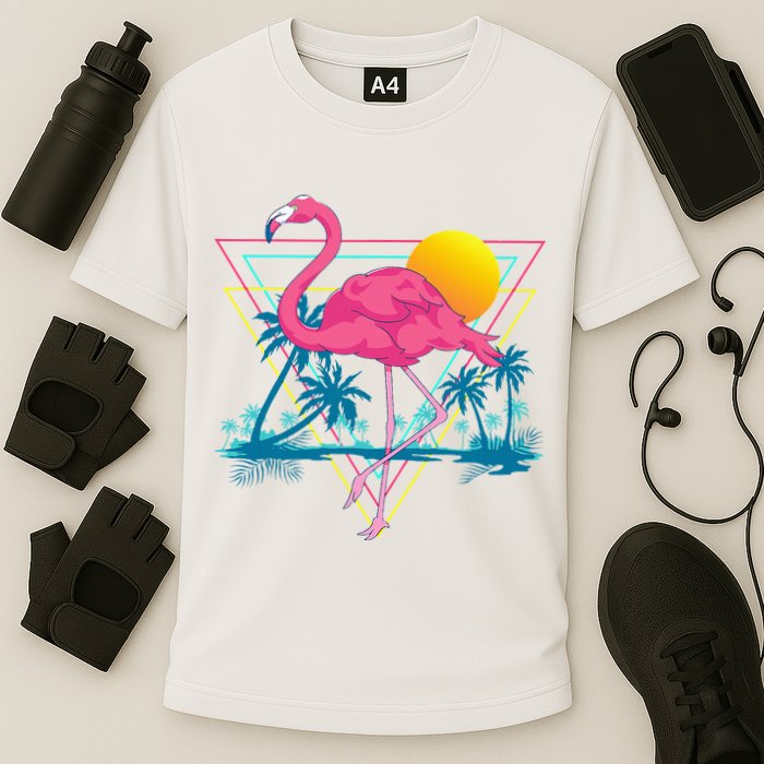 Pink Flamingo Beach Summer Vibes Palm Trees Tropical Summer Performance Shirt