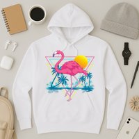 Pink Flamingo Beach Summer Vibes Palm Trees Tropical Summer Hoodie