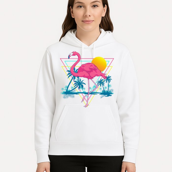 Pink Flamingo Beach Summer Vibes Palm Trees Tropical Summer Hoodie