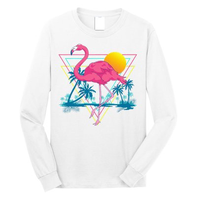 Pink Flamingo Beach Summer Vibes Palm Trees Tropical Summer Long Sleeve Shirt