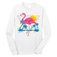 Pink Flamingo Beach Summer Vibes Palm Trees Tropical Summer Long Sleeve Shirt