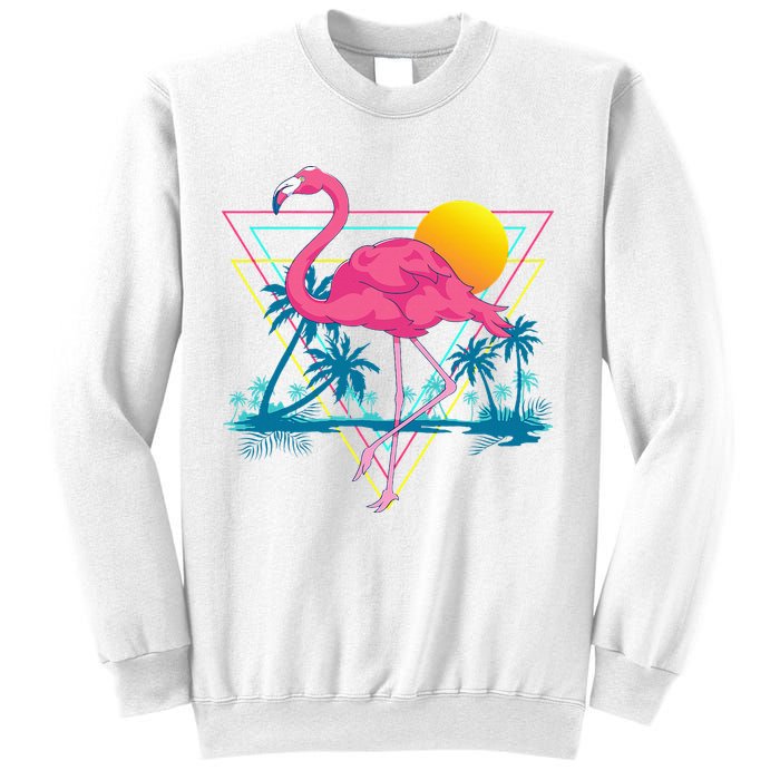Pink Flamingo Beach Summer Vibes Palm Trees Tropical Summer Sweatshirt