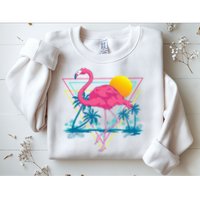 Pink Flamingo Beach Summer Vibes Palm Trees Tropical Summer Sweatshirt