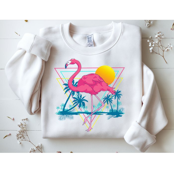 Pink Flamingo Beach Summer Vibes Palm Trees Tropical Summer Sweatshirt