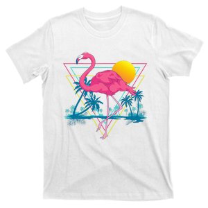 Pink Flamingo Beach Summer Vibes Palm Trees Tropical Summer T-Shirt