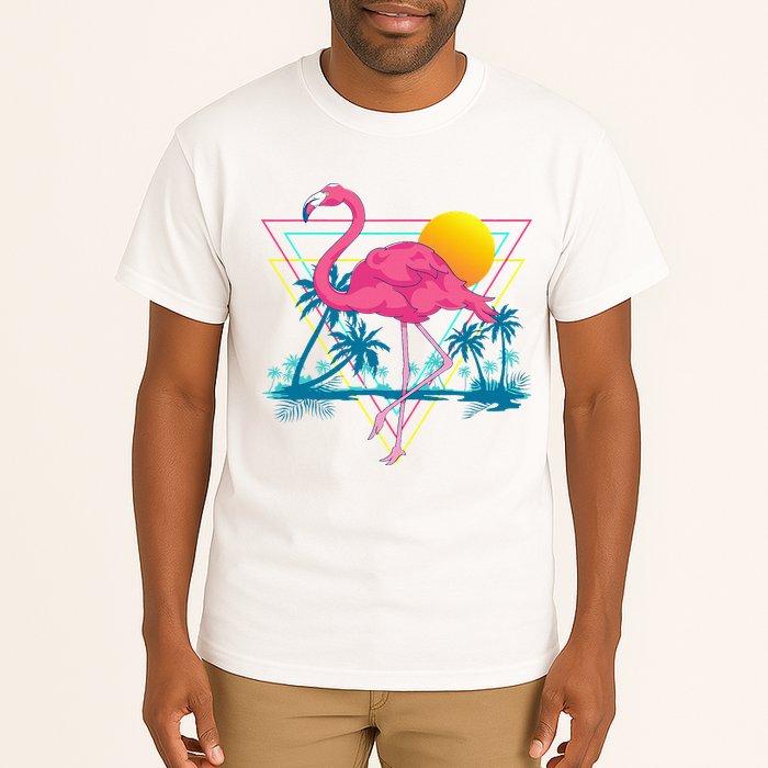 Pink Flamingo Beach Summer Vibes Palm Trees Tropical Summer Tall T-Shirt