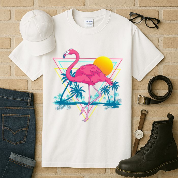 Pink Flamingo Beach Summer Vibes Palm Trees Tropical Summer Tall T-Shirt