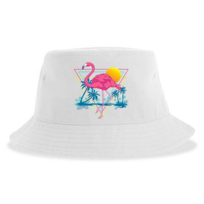 Pink Flamingo Beach Summer Vibes Palm Trees Tropical Summer Sustainable Bucket Hat